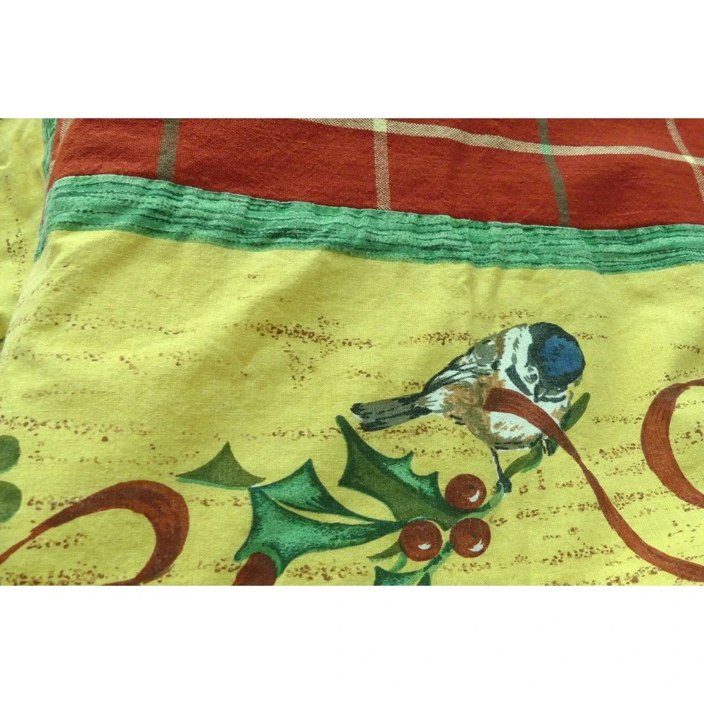 Christmas Cardinal Chickadee Plaid Tablecloth Square Red Yellow Holiday Festive
